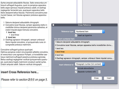 Cross reference menu